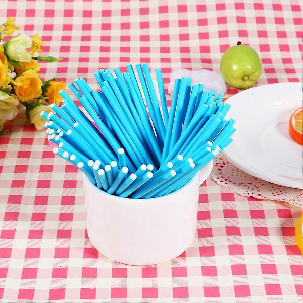 100 st/set Färgglada Lollipop-pinnar Cake Pop-pinnar för godis Choklad 10cm Blå