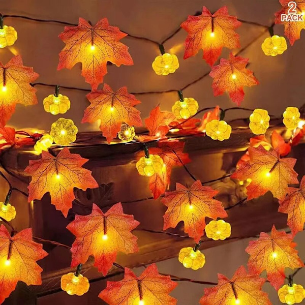 Konstgjorda höstlönnlöv Pumpagirland LED Fairy String Light Jul Thanksgiving Dekoration DIY Halloween Party Hem style F