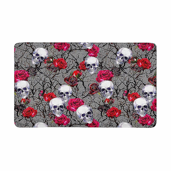 Halloween Dekor Skallar Röd Rose Blommor Och Grenar Dörrmatta Matta Heminredning Golvmatta Badmatta 45x75 Cm
