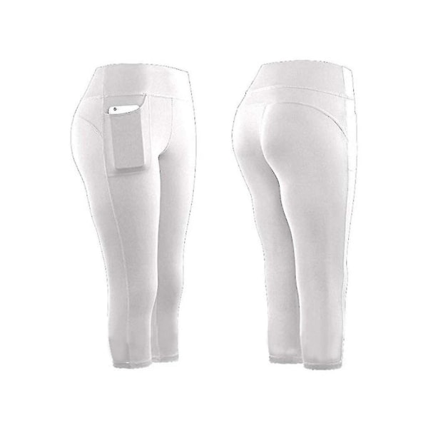 Tflycq Dam Stretch Yoga Leggings Fitness Löpgym Sportfickor Aktiva byxor White M