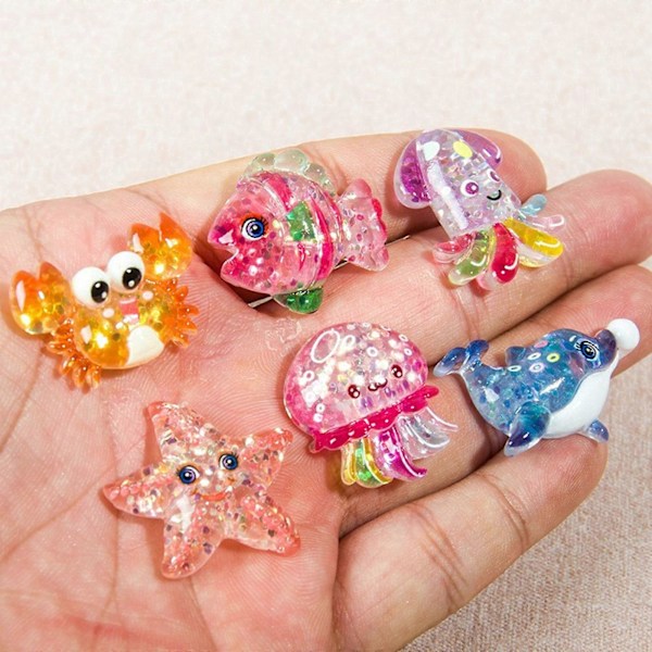 2/6 st Resin Marin Djur Miniatyr Utsmyckning för Scrapbooking Projekt Flatback Resin Havsdjur Figurer Ornament