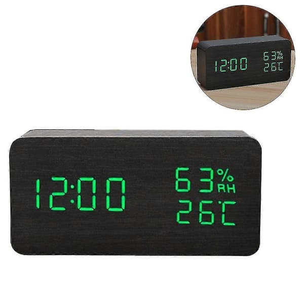 Sängbordsväckarklocka i trä, digital dimbar LED-display-jie