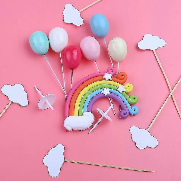 12-delt kakepyntsett med regnbue og sky - Kakepynt for barn, bursdag, babyshowerfest