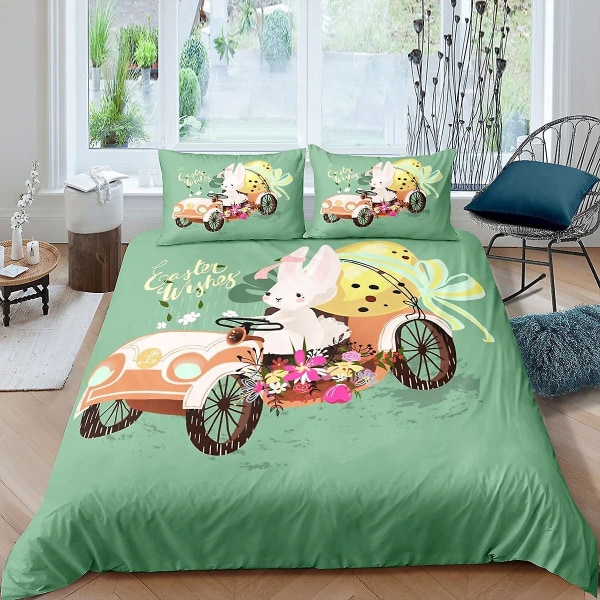 Påsk Kanin King Queen Cover Boho Blommigt Sängkläder Set Barn Tecknad Djur Djur Cover Mjuk polyester Cover