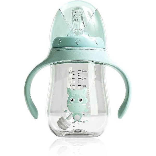 Håndholdt babyflaske Småbarn Vannlekkasjesikre kopper Bred hals Bærbar spedbarn Melkedrikkeflasker, 180ML