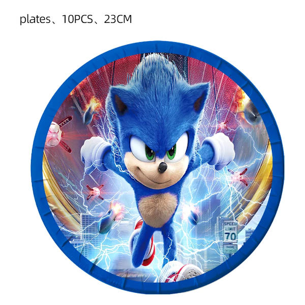 Ny tecknad Sonic Festtillbehör Pojkar Födelsedagsfest Engångsserviser Set Papperstallrik Kopp Servetter Baby Shower Dekorationer 10pcs Plate 9-inch