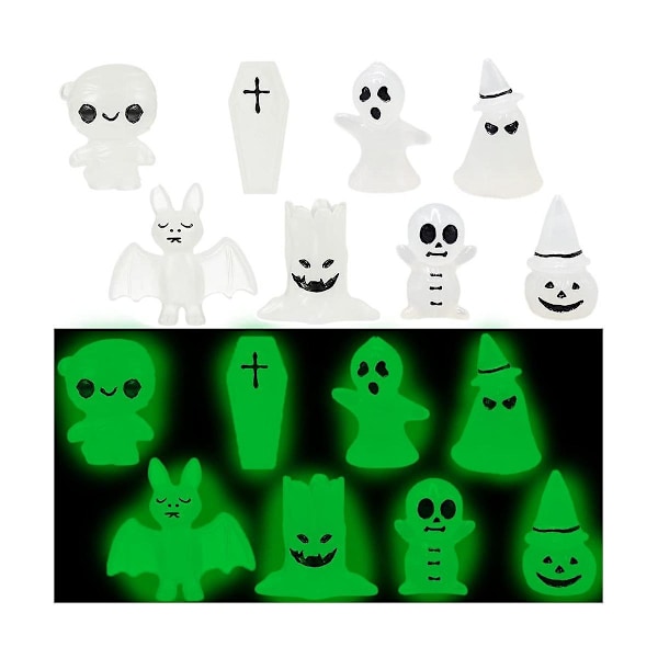 16 stk. Dekor Mini Lysende Spøkelsespynt Halloween Dekorasjon Kiste Gresskar Flaggermus Glødende Hjemmeinnredning