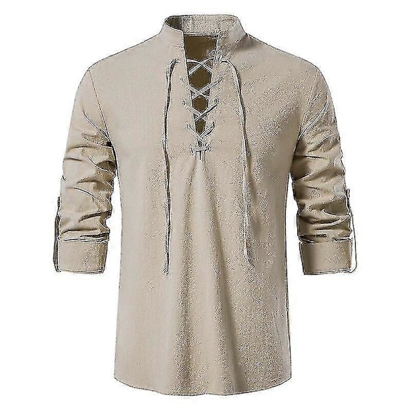 Skotsk Jacobite Ghillie Kilt Skjorte til Mænd, Middelalder Renaissance Pirat Kostume Langærmet Snøre Henley Skjorte Mænd Camisas Xxl-jie