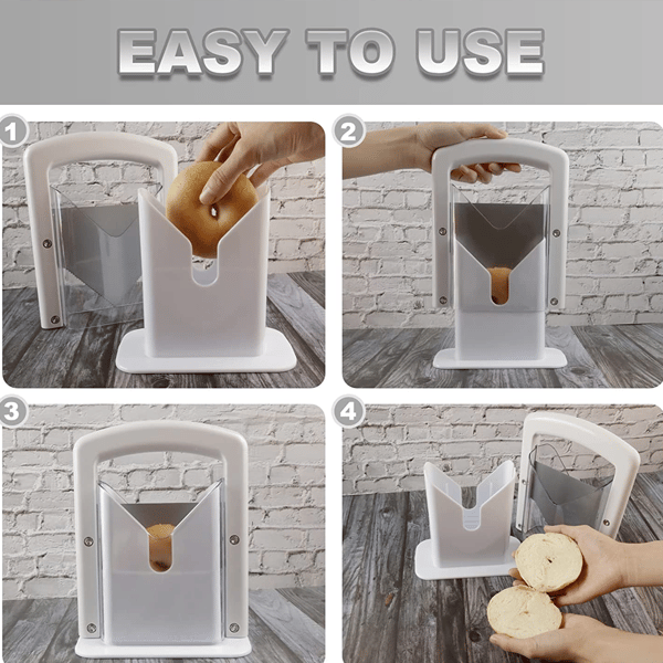 Bagelkutter, perfekt for bagels, sikkert grep, giljotinkutter, sikkerhetsskjold, rustfritt stål