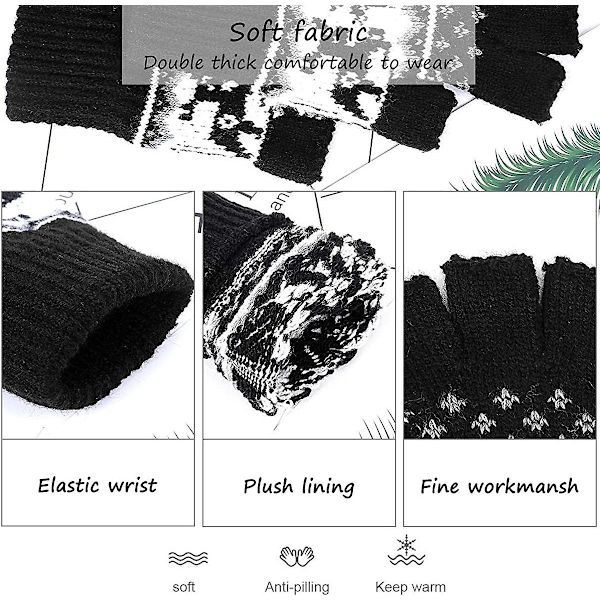 Crday Fingerless Gloves - Dam Vintervarma Handskar Halvfinger Ullvantar Kallpresent