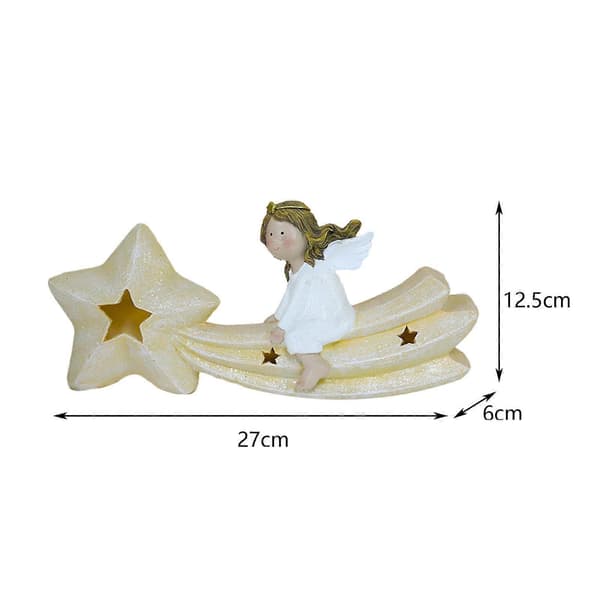Polyresin Engel Figur med LED Lys Skrivebordsdekorasjon Lysende Stjerne Statue