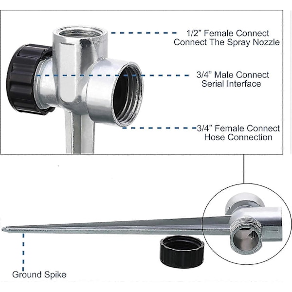 Sprinkler Spydbase, 1/2 tomme rørgevind, Zink Flow Thru Græsplæne, Vandingssprinklere