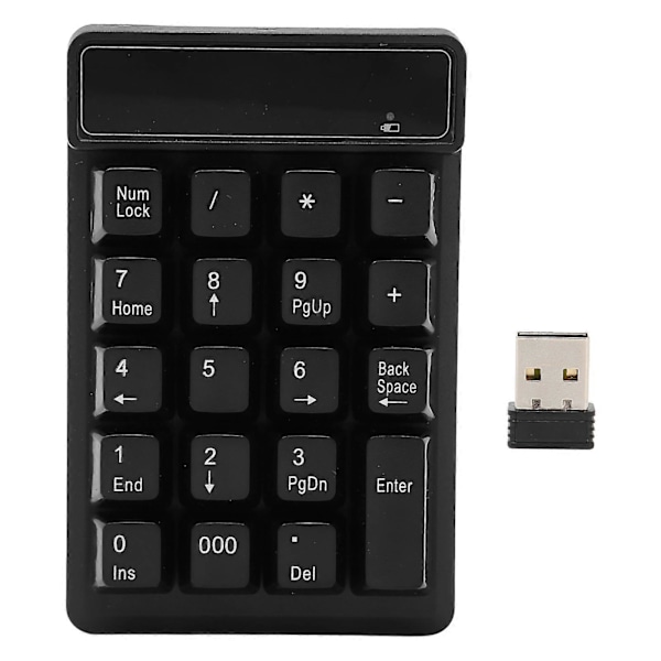 2.4G USB Numerisk Knappsats 19 Tangenter U Typ Portabel Mini Tyst Siffertangentbord för Redovisning Finans Bank Svart