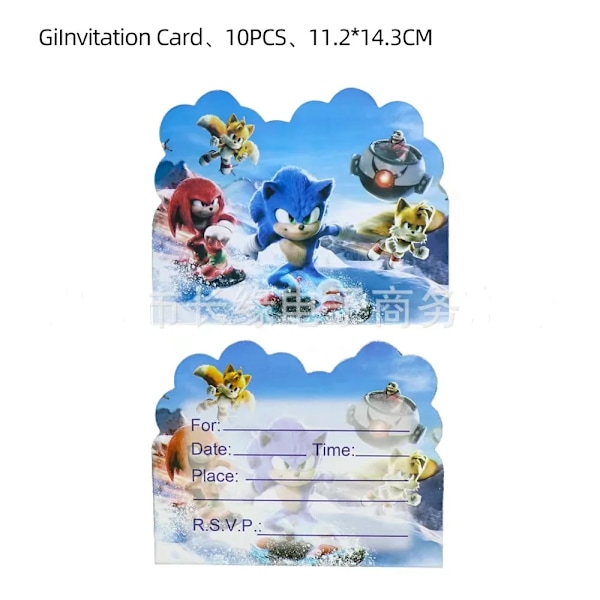 Ny tecknad Sonic Festtillbehör Pojkar Födelsedagsfest Engångsserviser Set Papperstallrik Kopp Servetter Baby Shower Dekorationer card 10pcs