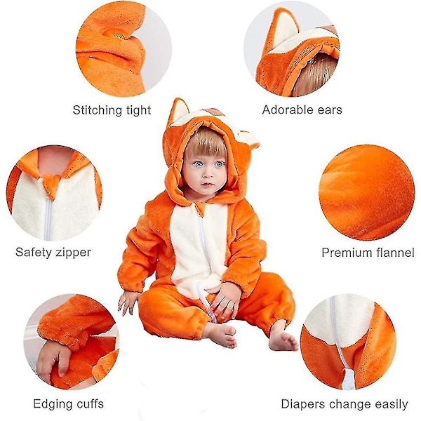 Unisex baby Vinter Höst Flanell Huva Romper Cosplay Jumpsuit Hög kvalitet Fox 2 5 Months