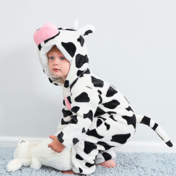 Unisex baby Vinter Höst Flanell Huva Romper Cosplay Jumpsuit Hög kvalitet Cow 13 18 Months