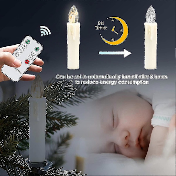 10 kpl LED-joulukynttilöitä, langattomat valkoiset kuumat joulukuusen kynttilät, kaukosäätimellä ja paristoilla, himmennettävät LED-kynttilät, IP44, joulukuuseen