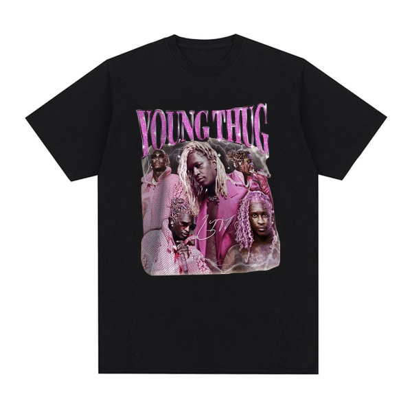 Rapper Young Thug Grafisk T-shirt Herr Kvinnor Mode Hip Hop Vintage T-shirt Q05930 Black XL
