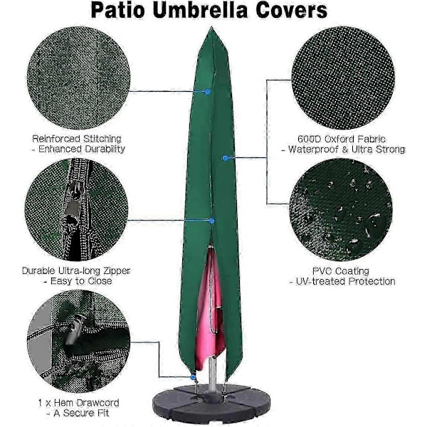 Parasol beskyttelsescover op til 3 m stor parasol cover vandtæt parasol beskyttelsescover, vejrbestandig, UV-beskyttende, vindtæt og sne-sikker grøn (190