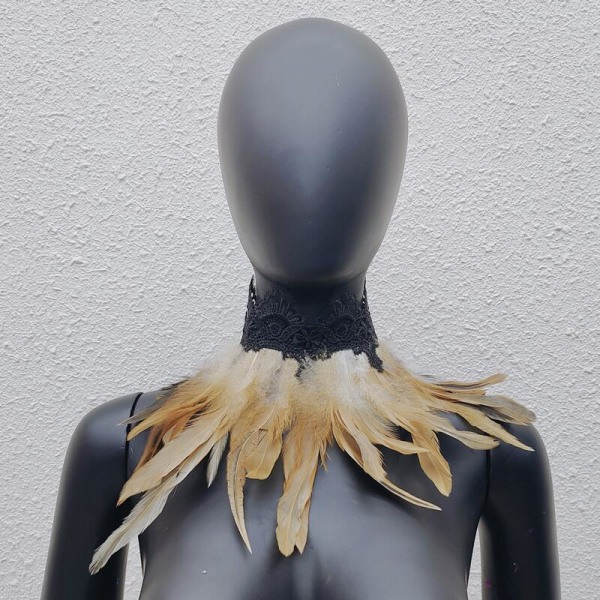 Lace Swap Feather Bib Scarf Fake Collar Halloween Masquerade Costume true color