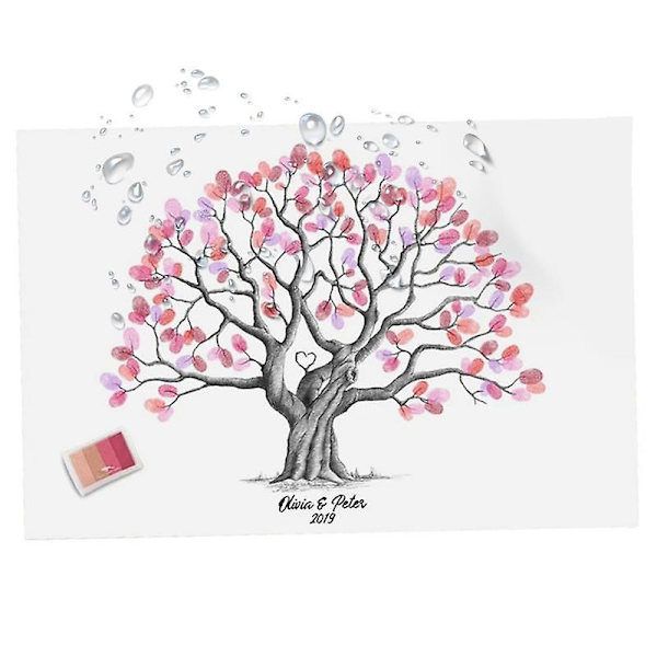 Bröllopsgästbok Alternative Tree Alternativ Canvas Gästbok Fingeravtryck Träd Vattentät Creative Diy Inloggningsbok för del