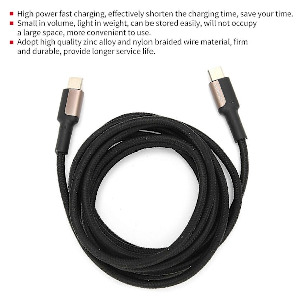 KUULAA PD Ladekabel Datakabel Nylonflettet Ledning 100W 5A Superrask Ladelinje 2m