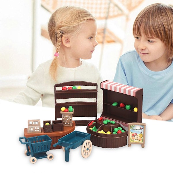 Mini Simulerings Fruktbutik Set Mini Butik Mini Hus Lekleksaker Simulerad Kassa Simulerad Fruktstånd Simulerad Dragvagn Leksaker