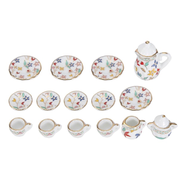 1:12 Dukkehus Køkken Miniature 15 stk. Porcelæns Blomster Te Kop Sæt Dekorationssamling (#3)