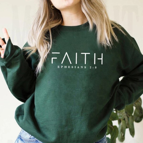 Trendig Faith Sweatshirt Bibelversskjorta Kristna kläder Dam Streetwear Tröja Huvtröja Estetiska kläder Dark Green L