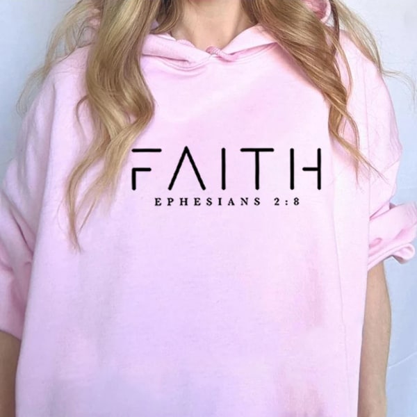 Faith Hoodie Ephesians Hooded Bible Vers Sweatshirt Kristna Kläder Kristna Dam Pullover Unisex Trendig Hoodie Pink XXL