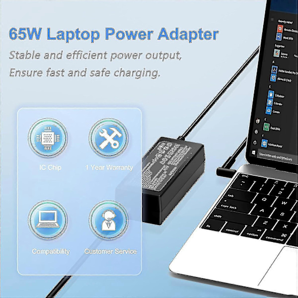 65W 19.5V 3.33A AC Adapter for HP Pavilion X360 11 13 15, Zbook 14u G4 G5 15u 15 G3, 15-f111dx 15-f211wm 15-f233wm 15-f278nr 15-r052nr 15-r132wm Strømforsyning