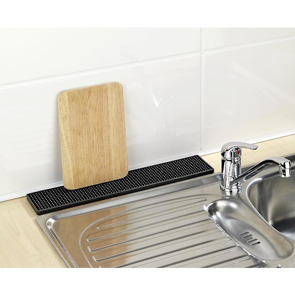 Slank Afløbsmåtte 50,5*8*1cm Sort, Opvaskestativ, Blød Silikone