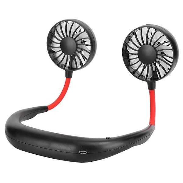 Bærbar Mini Nakkehenger Vifte Dobbel Skrivebord USB Oppladbar 3-Hastighets Lat Nakkehengende Stil (Noir Rouge)