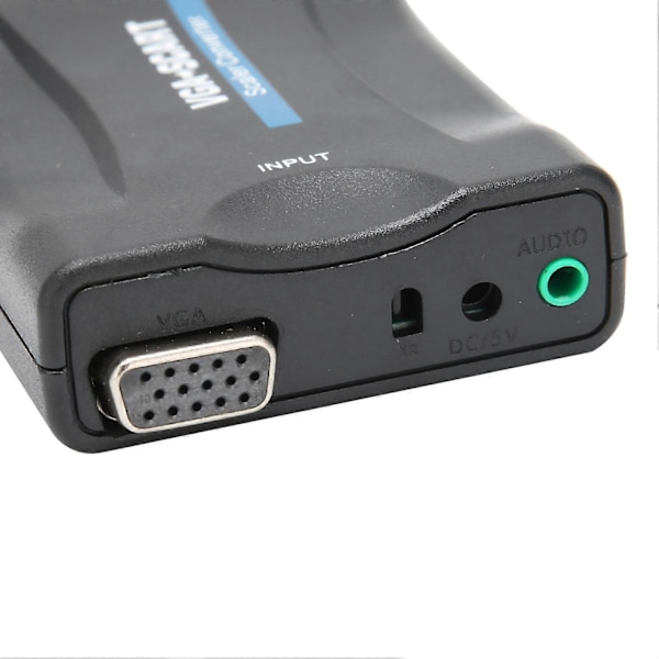 VGA till SCART-omvandlare HD Video Adapter Datortillbehör med Fjärrkontroll Laddningskabel Svart
