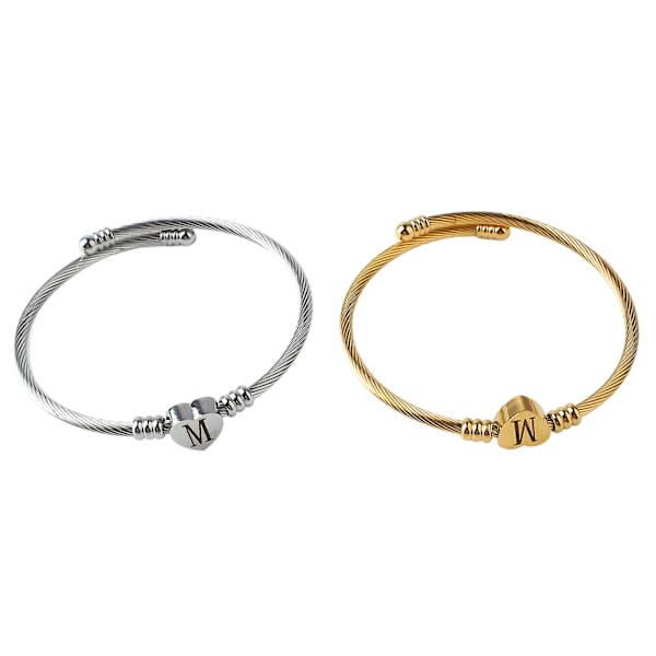 2 stk. Snoet Armbånd Knude Manchet Hjerteform M Bogstav Titanium Stål Snoet Armring