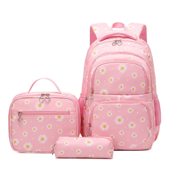 Daisy Prints Skolryggsäck Set med Lunchpaket Bokväska för tonårsflickor 3st Skolväska för Primär Student Bokväska Pink