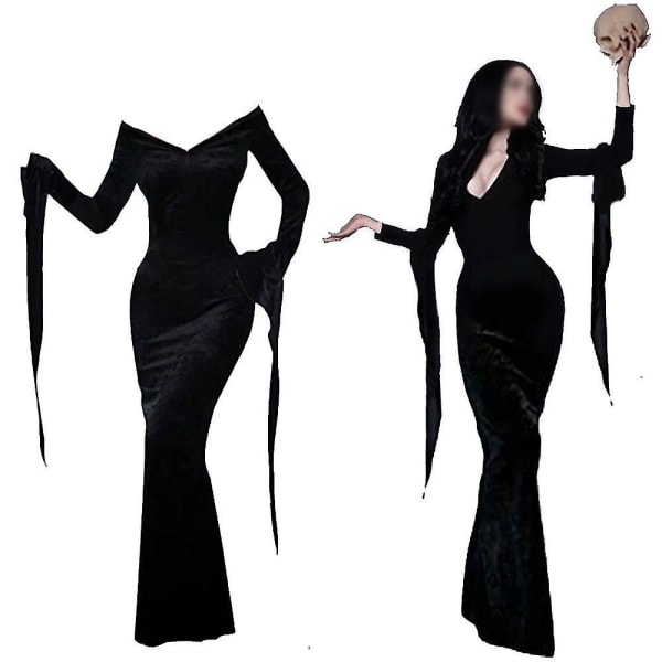 Film Morticia Cosplay Kostym Onsdag Addams Familj Cosplay Uniform Klänning Svarta Peruker För Kvinnor Halloween Carnival Anime Roll Z Only Dresses1 M