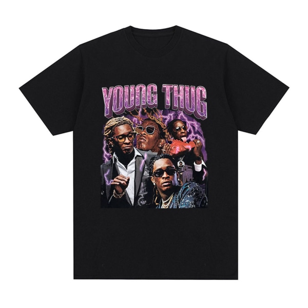 Rapper Young Thug Grafisk T-shirt Herr Kvinnor Mode Hip Hop Vintage T-shirt Q05926 Black XS