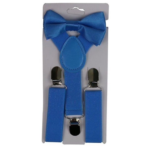 2st/ Set Enfärgad Kids Clip Y Elastisk hängslen fluga Blue