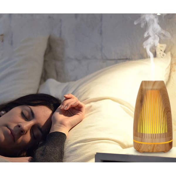 Elektrisk æterisk oliediffuser, ultralyds luftfugter, aromaterapi diffuser med 7 farvede LED-lys til hjemmet, yoga, kontor, spa, soveværelse - træ
