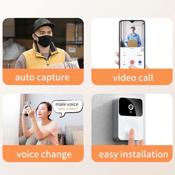 Smart video ringeklokke dørtelefon, smart trådløs fjernbetjent video ringeklokke, high-definition nattesyn WiFi opladning tyverisikring ringeklokke, tovejs