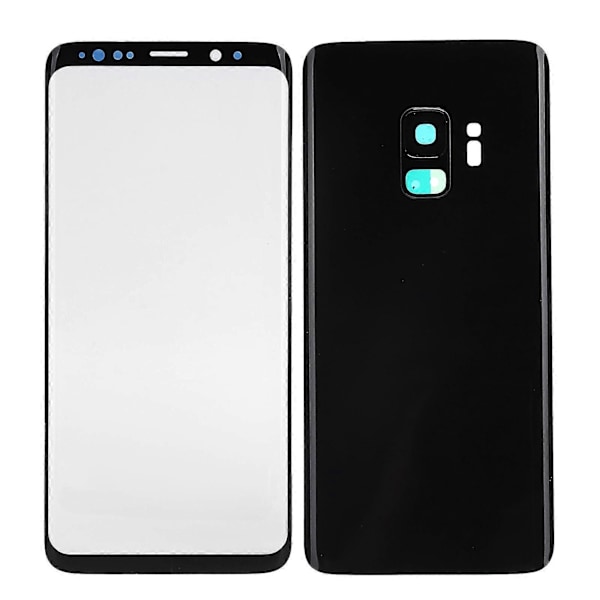 Telefon Bagside Glas Cover Front Skærm Glas Linse Udskiftningssæt til Samsung S9 G960 Sort
