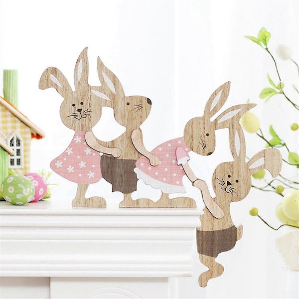 Puinen keinuhevosen muotoinen pupu-koriste pöydälle, kotiin, oviin - Bunny-riipus