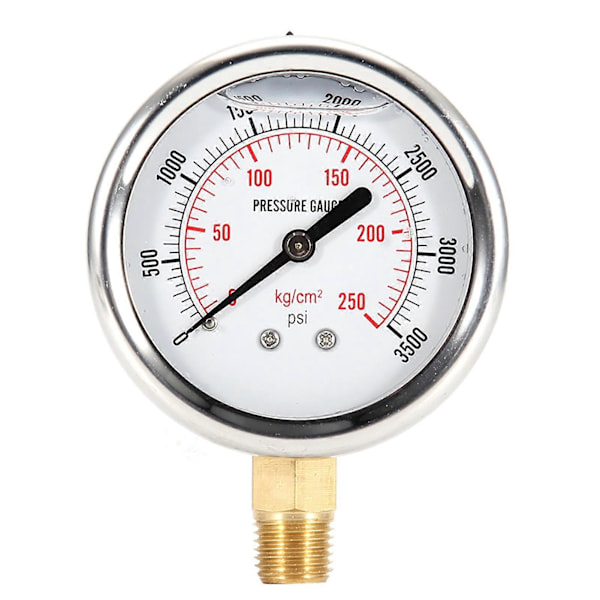 Rostfritt stål Hydraulisk Vätskefylld Bränsletrycksmätare 0-3500 PSI