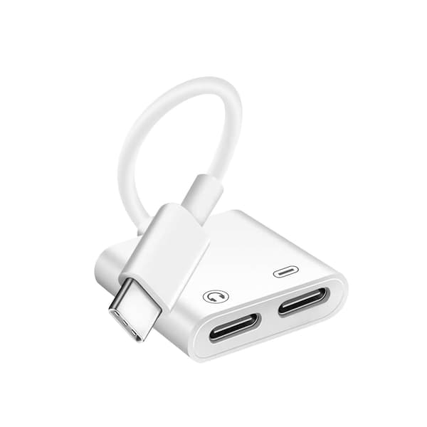 Adapter USB-C Han til Dobbelt USB-C Hun Audio og Opladning Kompakt Hvid