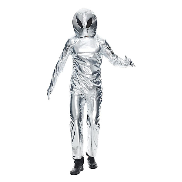 Sliver Outer Space Alien herrdräkt Ufo Explorer Uniform Fancy Dress Astronautkostym för man kosmonaut rymddräkt M