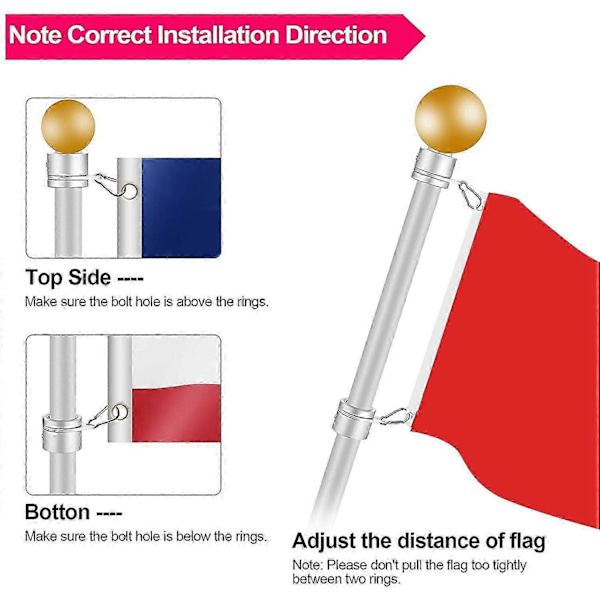 2 stk. Flagstangringe Anti-Wrap Flagstang Klips Sving 360° Roterende Flagstang Flag Montering Ringe
