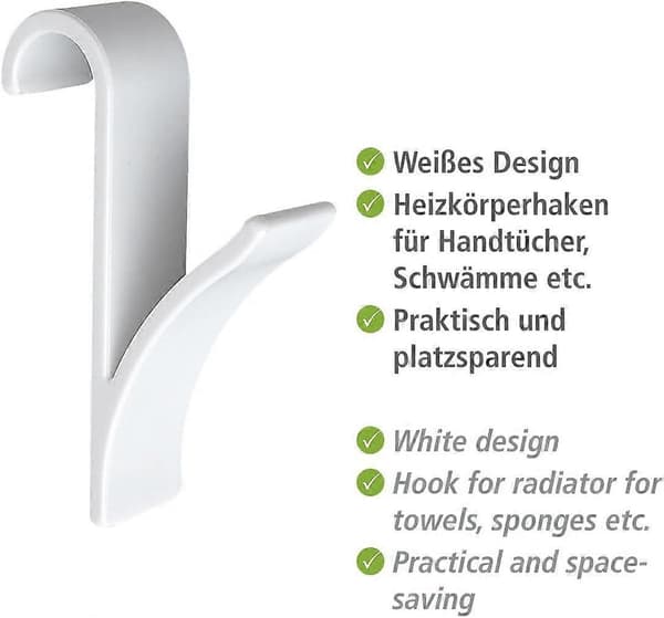 Radiatorkrok, handdukstork krok, vit plast, set om 2