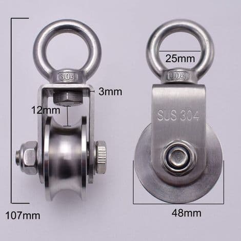 Løfteskive 500 kg – Rustfrit stål 304 – 48 mm hjul med 2 lejer – 360° rotation til effektiv løft