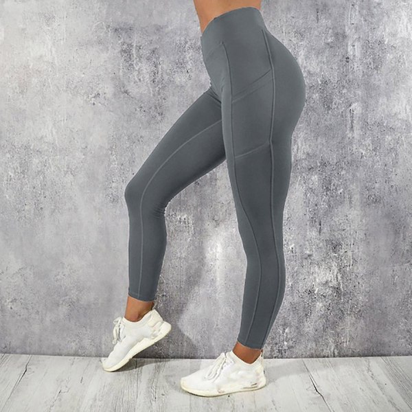 Tflycq Womens Stretch Yoga Leggings Fitness Löpgym Sport Full Längd Active Pants Gray L